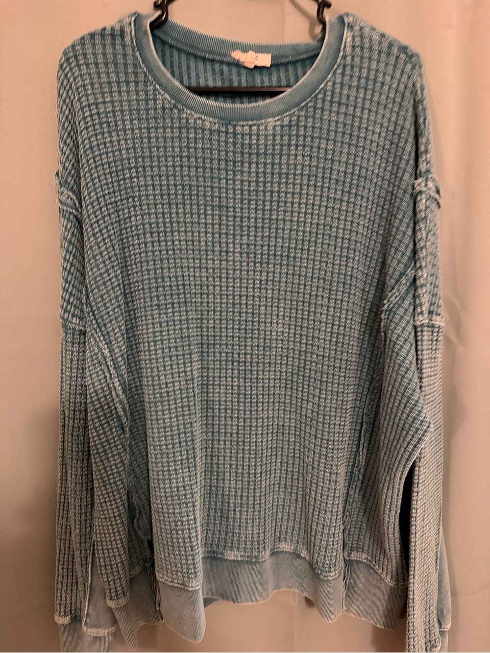 easel Dusty Blue Waffle Crewneck Sweater